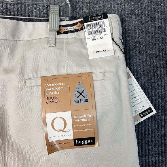 Haggar Mens Work To Weekend Khaki Chino Pants Sz 42 Tan No Iron Preppy Business - Picture 6 of 11